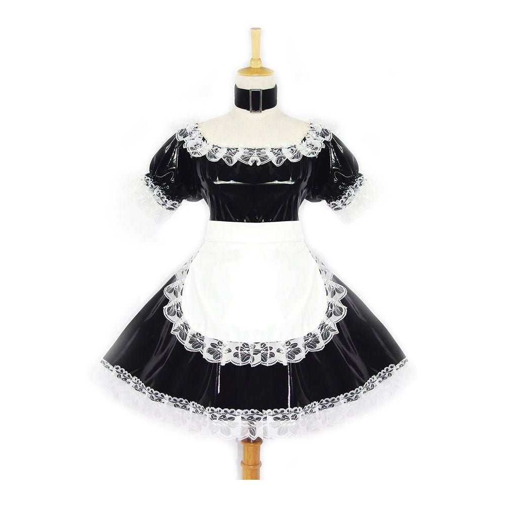 schwarzes dünnes PVC-Kleid G118