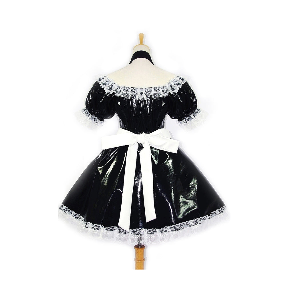 schwarzes dünnes PVC-Kleid G118