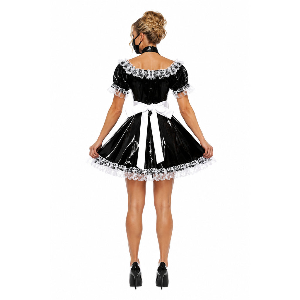 schwarzes dünnes PVC-Kleid G118