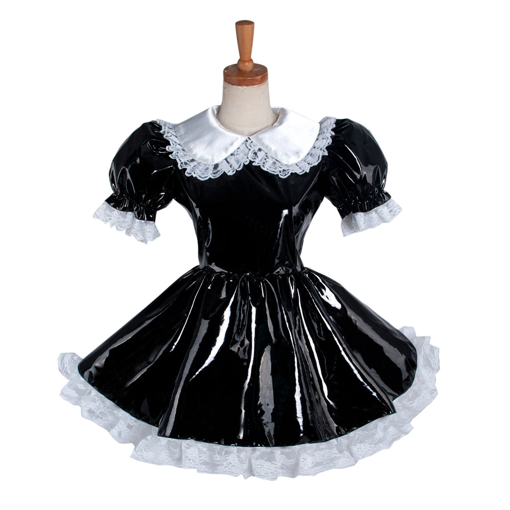 schwarzes enges PVC-Kleid G1217