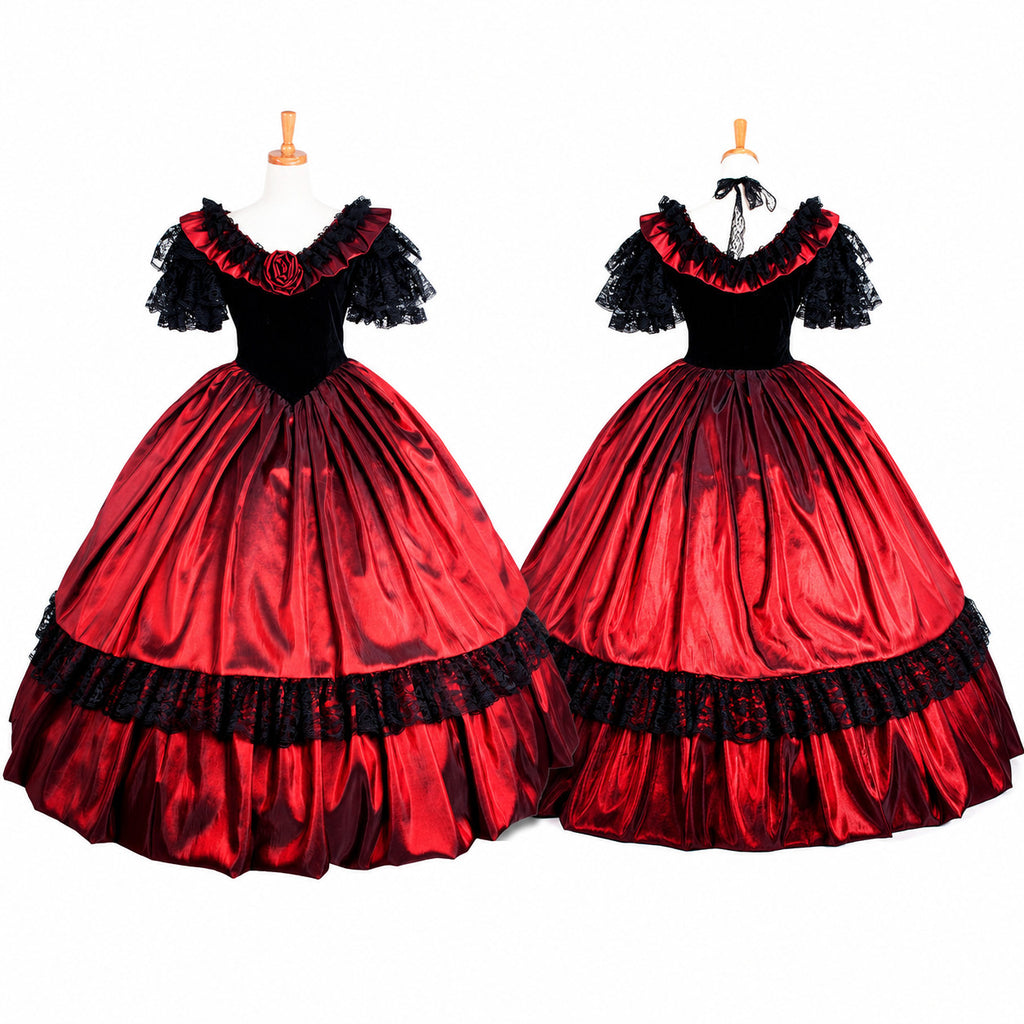 Gothic Black and Red Victorian Ball Gown Dress G1263
