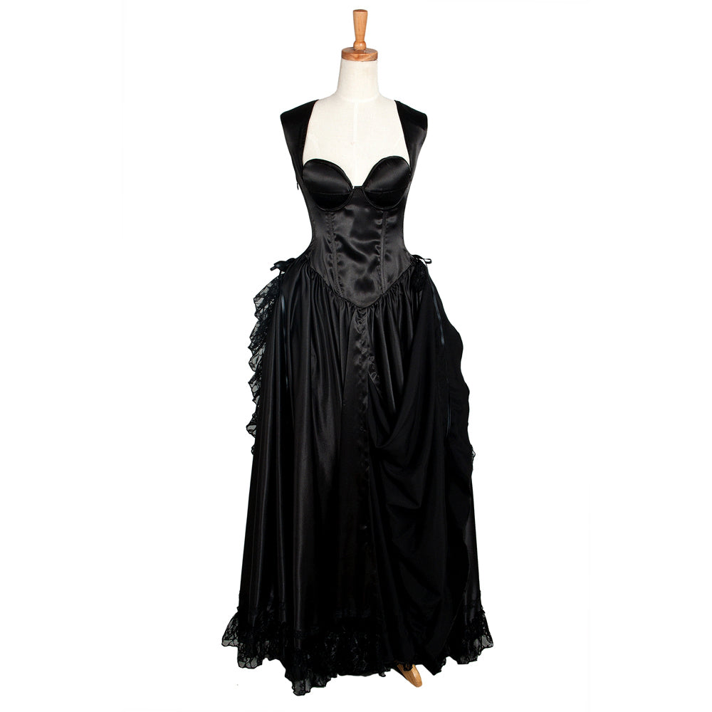 Black Gothic Lace Trim Corset Maxi Dress G1285