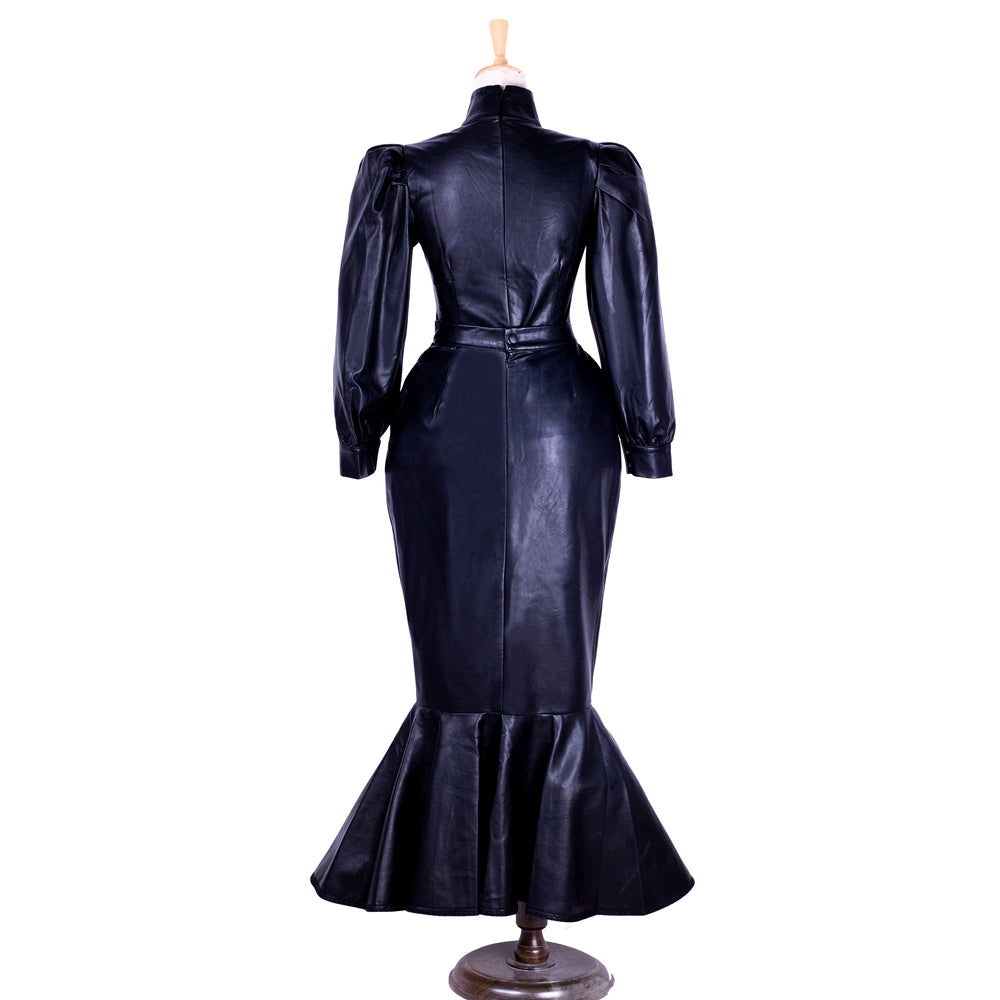 black leather blouse skirt set G1365