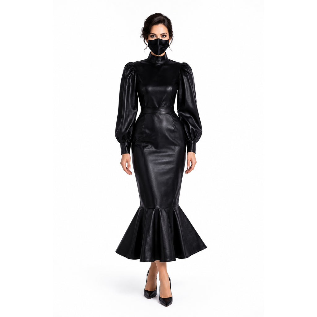 black leather blouse skirt set G1365