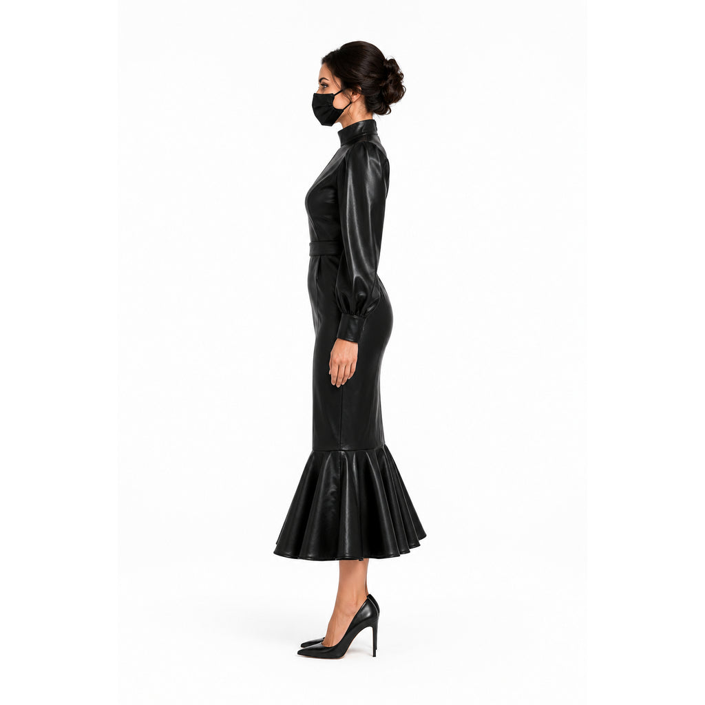 black leather blouse skirt set G1365
