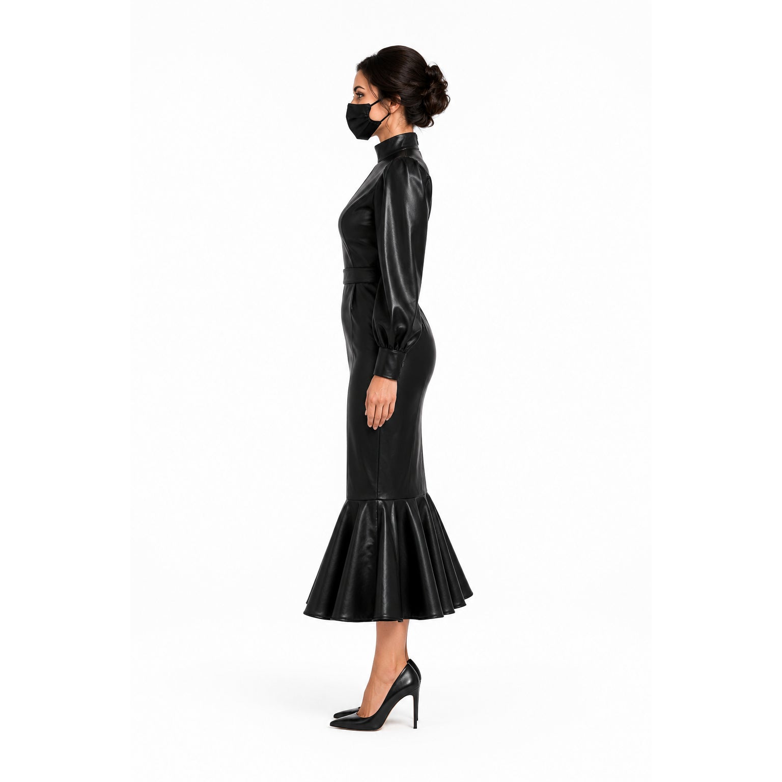 black leather blouse skirt set G1365