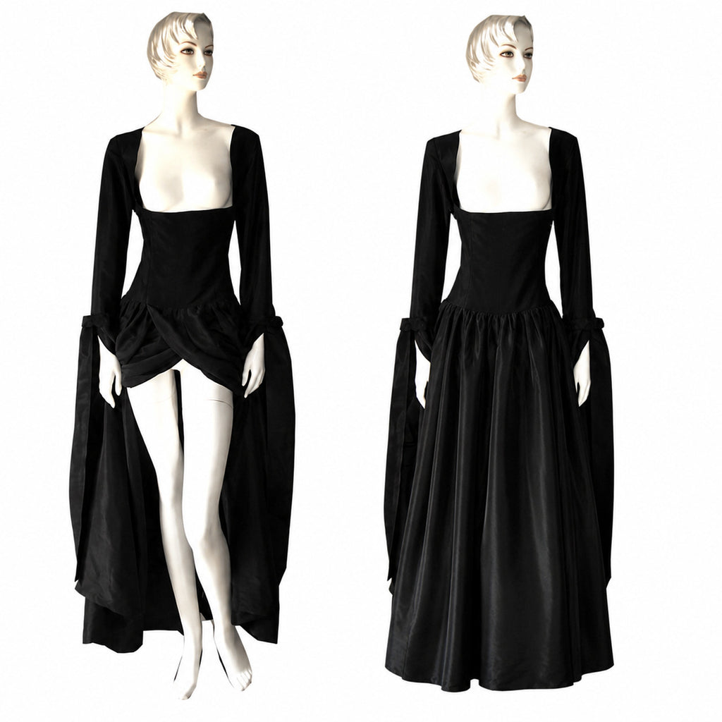 Black Gothic Square-Neck Long-Sleeve Dress G138