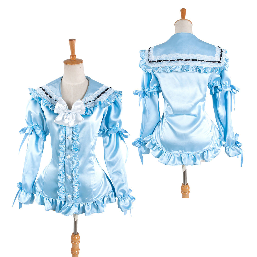 baby blue satin blouse G1404