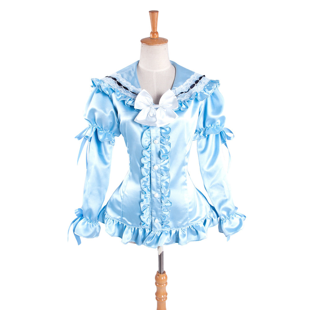 baby blue satin blouse G1404