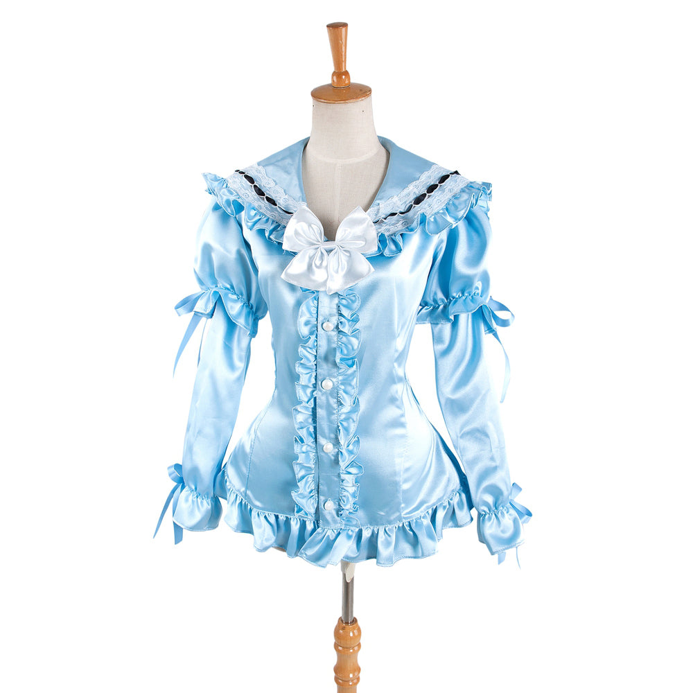 baby blue satin blouse G1404