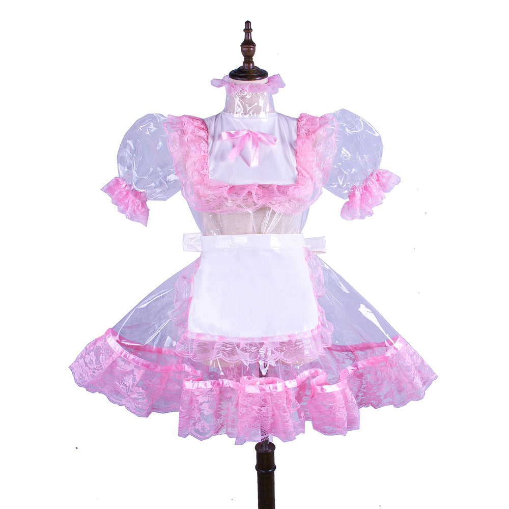 white clear pvc pink lace dress G1502