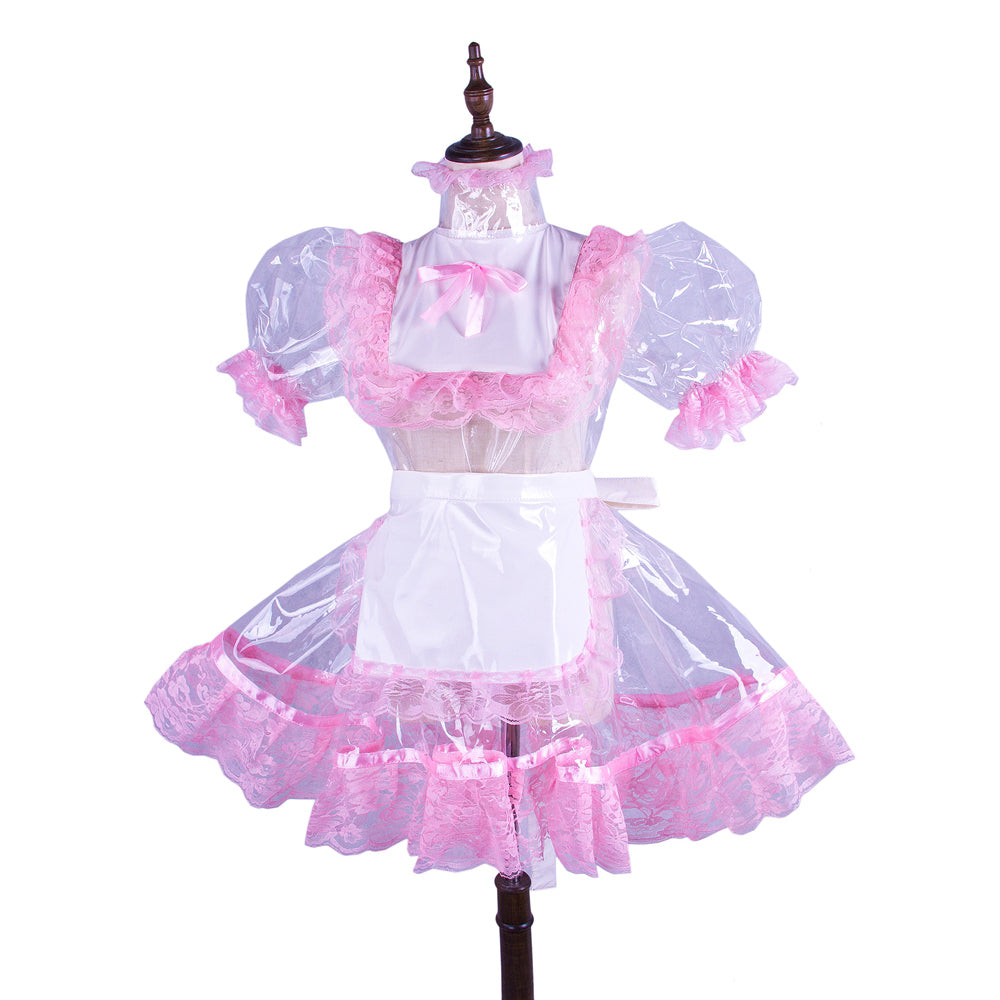white clear pvc pink lace dress G1502