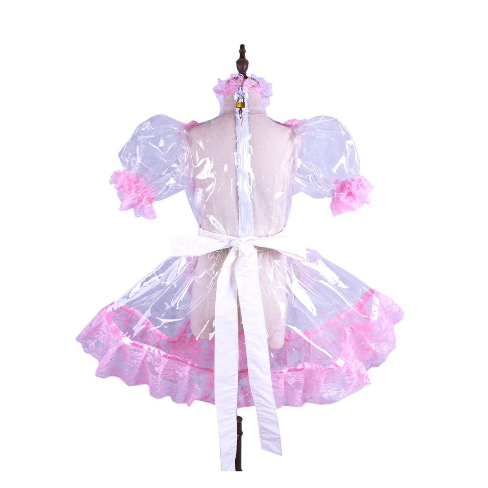 white clear pvc pink lace dress G1502