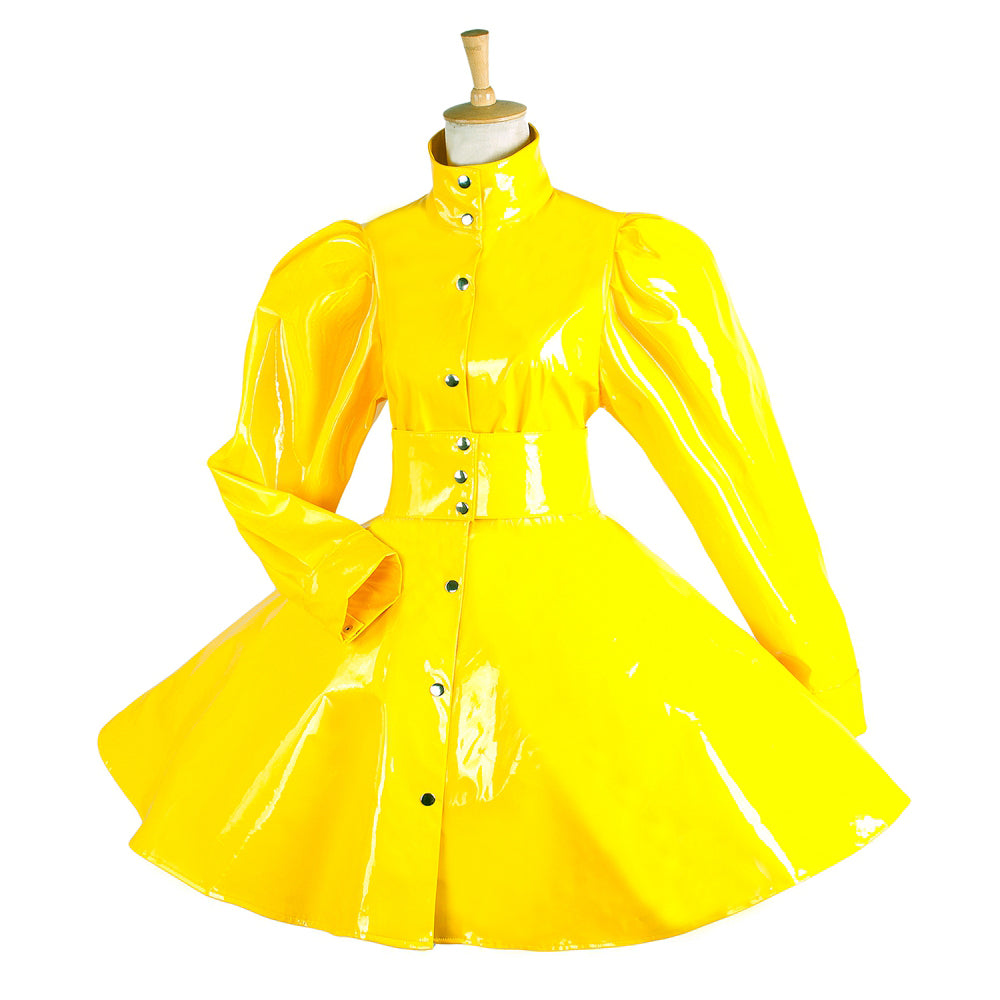 yellow thin pvc dress G1546