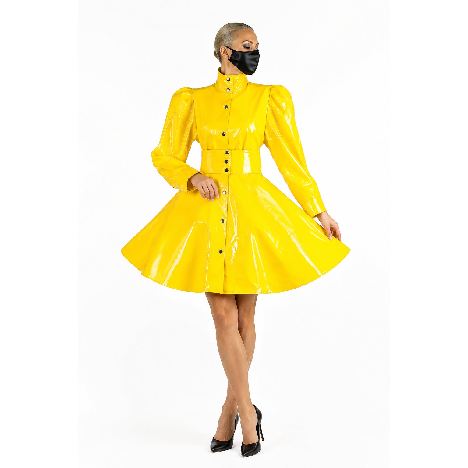 yellow thin pvc dress G1546