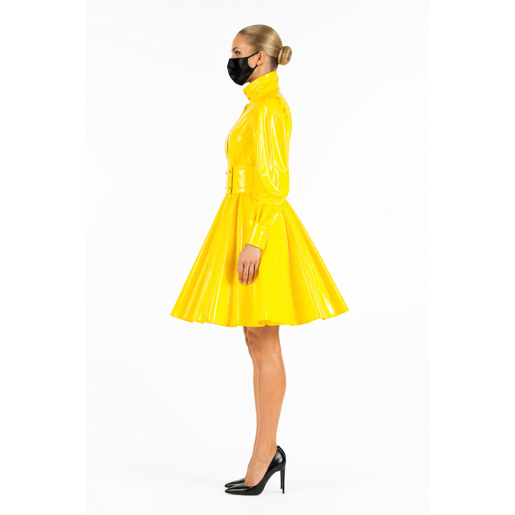 yellow thin pvc dress G1546