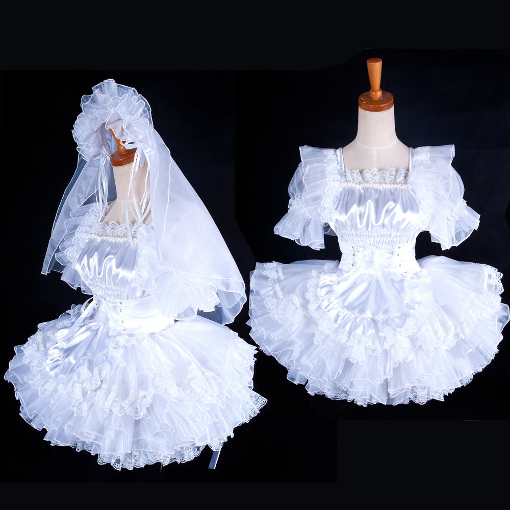 white satin organza dress G1596