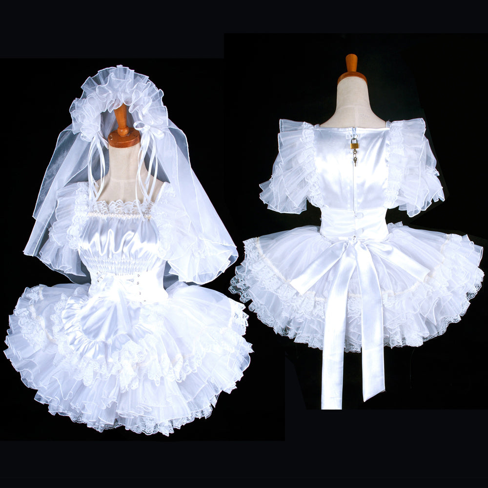 white satin organza dress G1596
