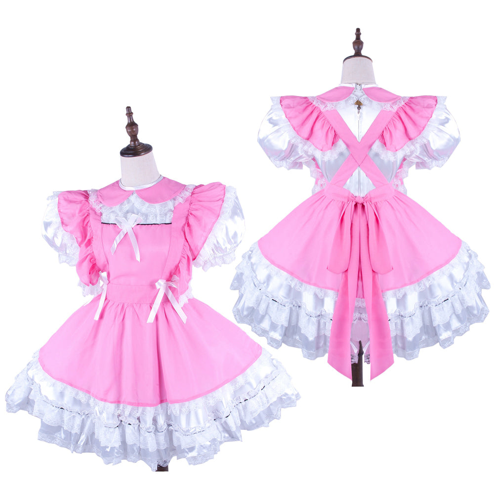 robe en satin rose et blanc G1598
