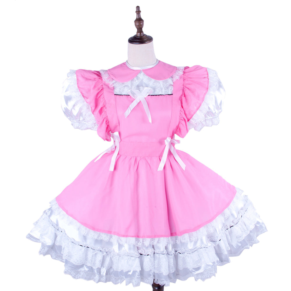 robe en satin rose et blanc G1598