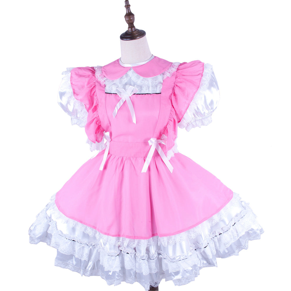 robe en satin rose et blanc G1598