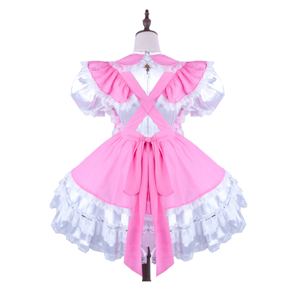 robe en satin rose et blanc G1598