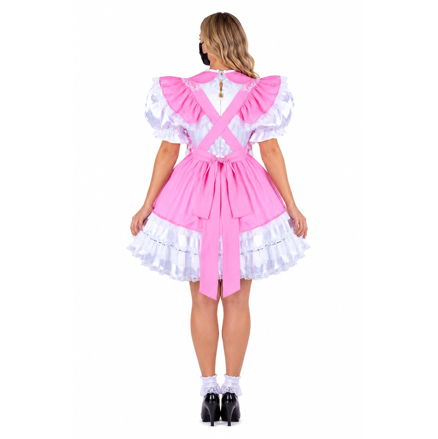 robe en satin rose et blanc G1598