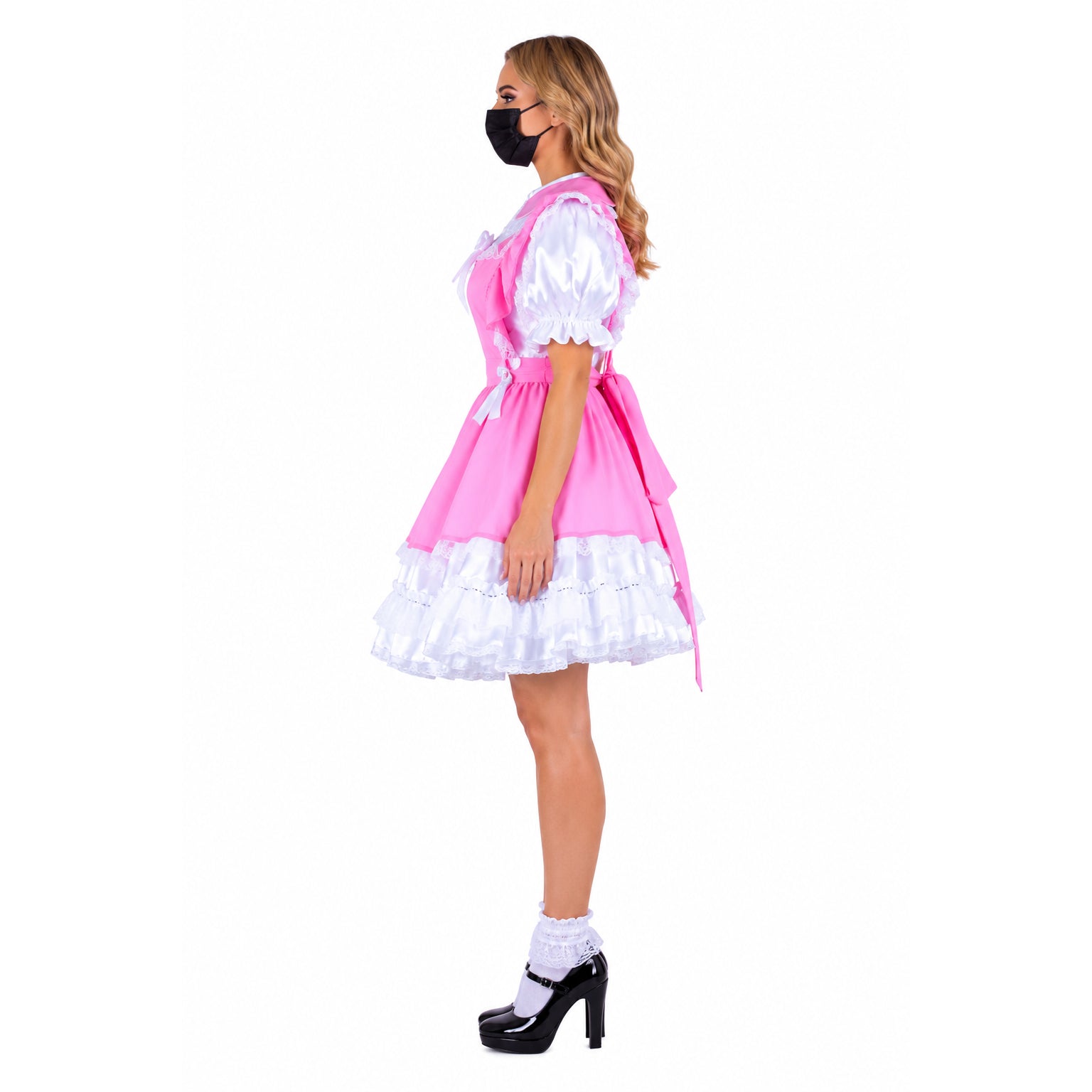 robe en satin rose et blanc G1598