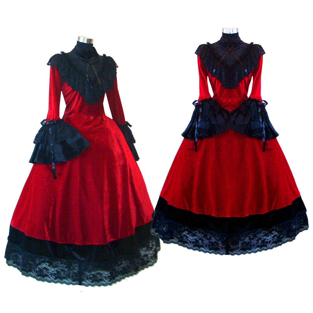 Red and Black Gothic Victorian Lace Dress G1618