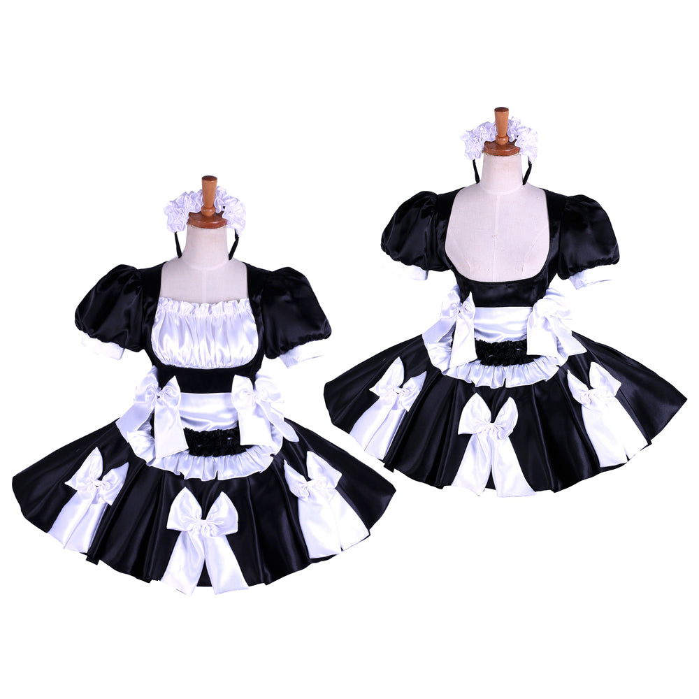 schwarzes Satinkleid G1619
