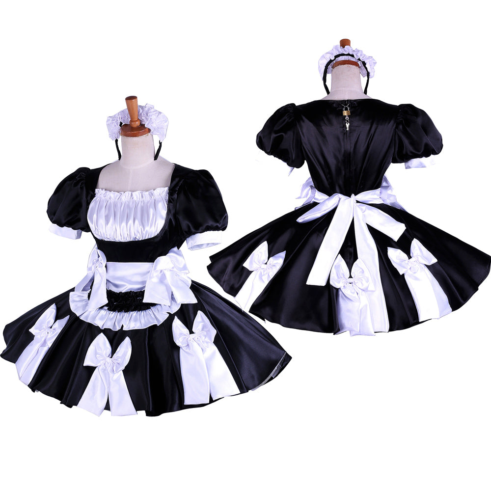 schwarzes Satinkleid G1619