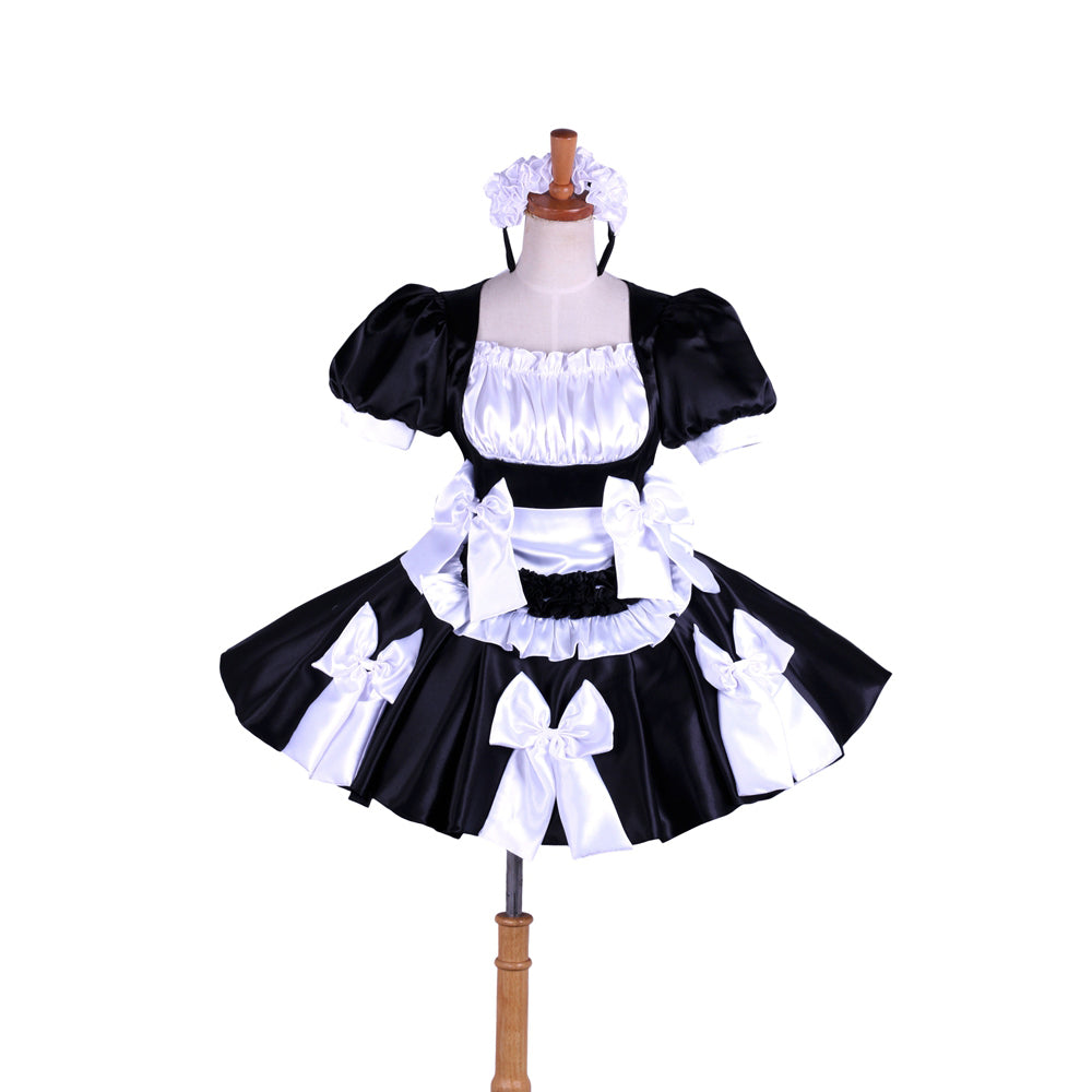 schwarzes Satinkleid G1619