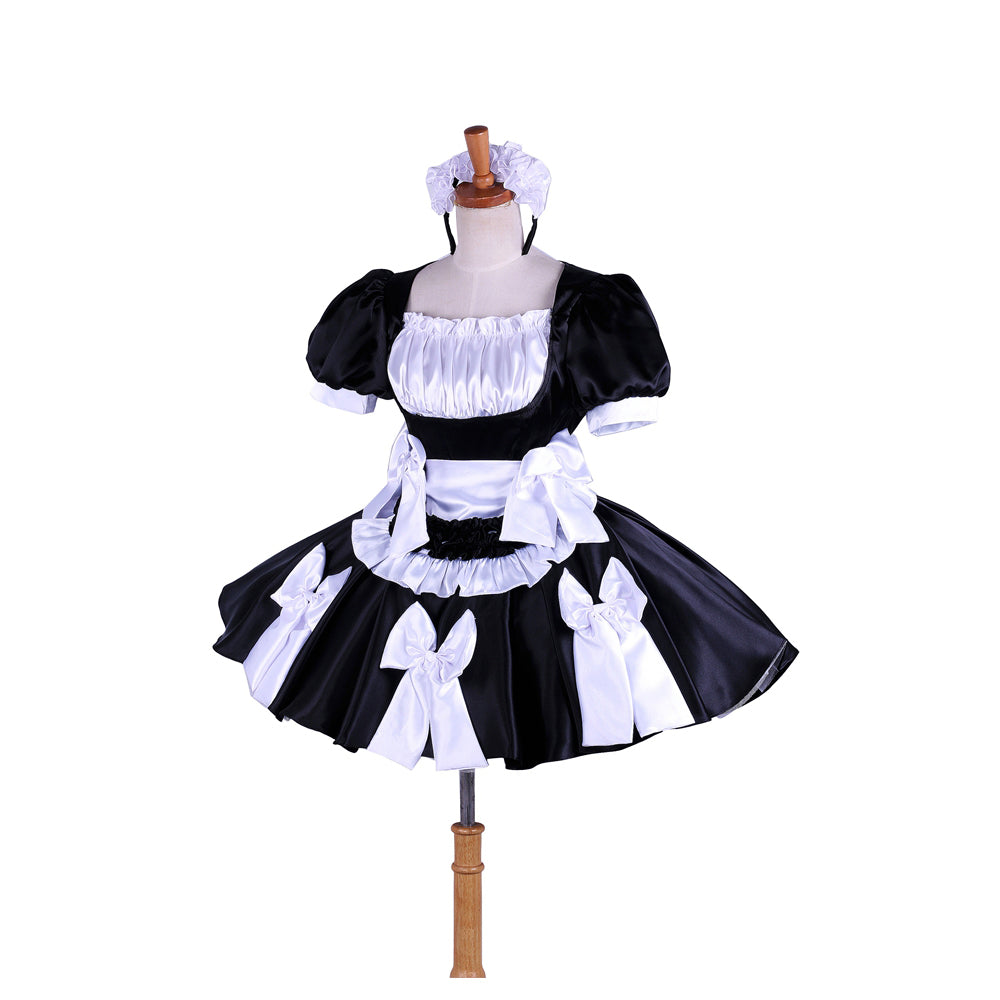 schwarzes Satinkleid G1619