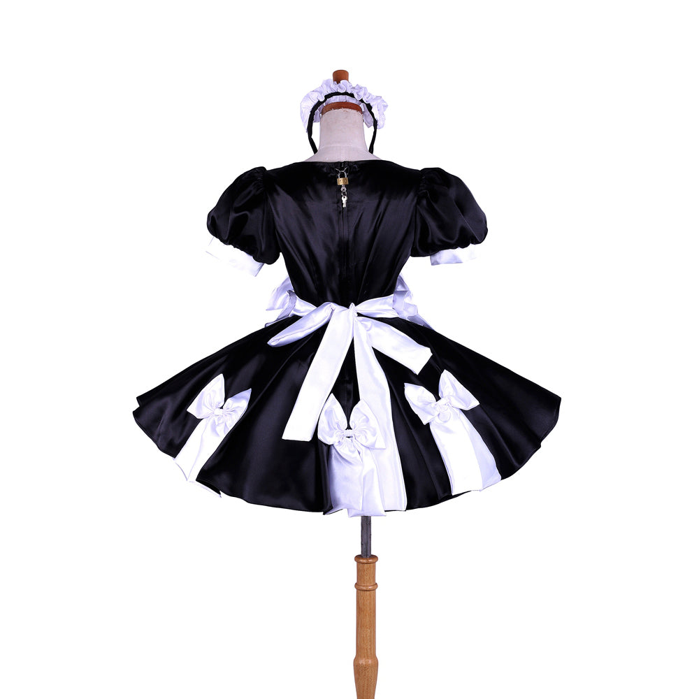 schwarzes Satinkleid G1619