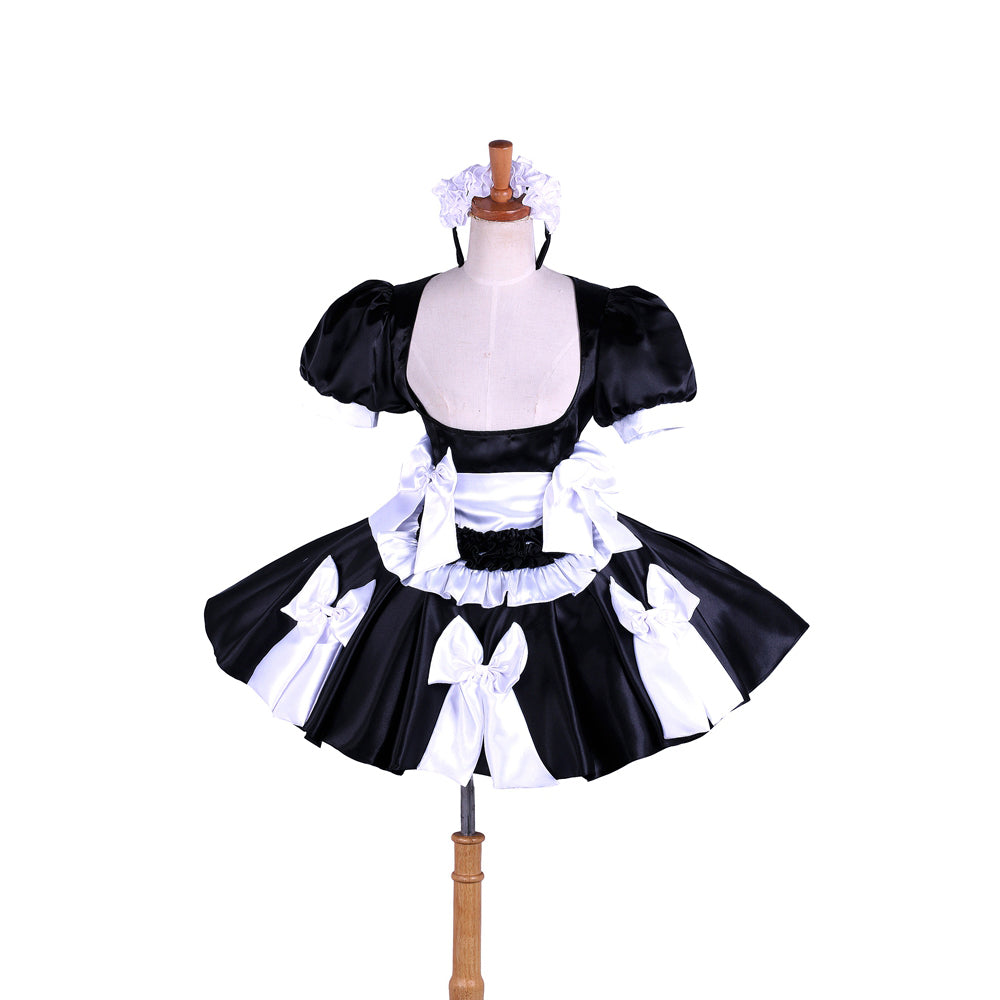 schwarzes Satinkleid G1619