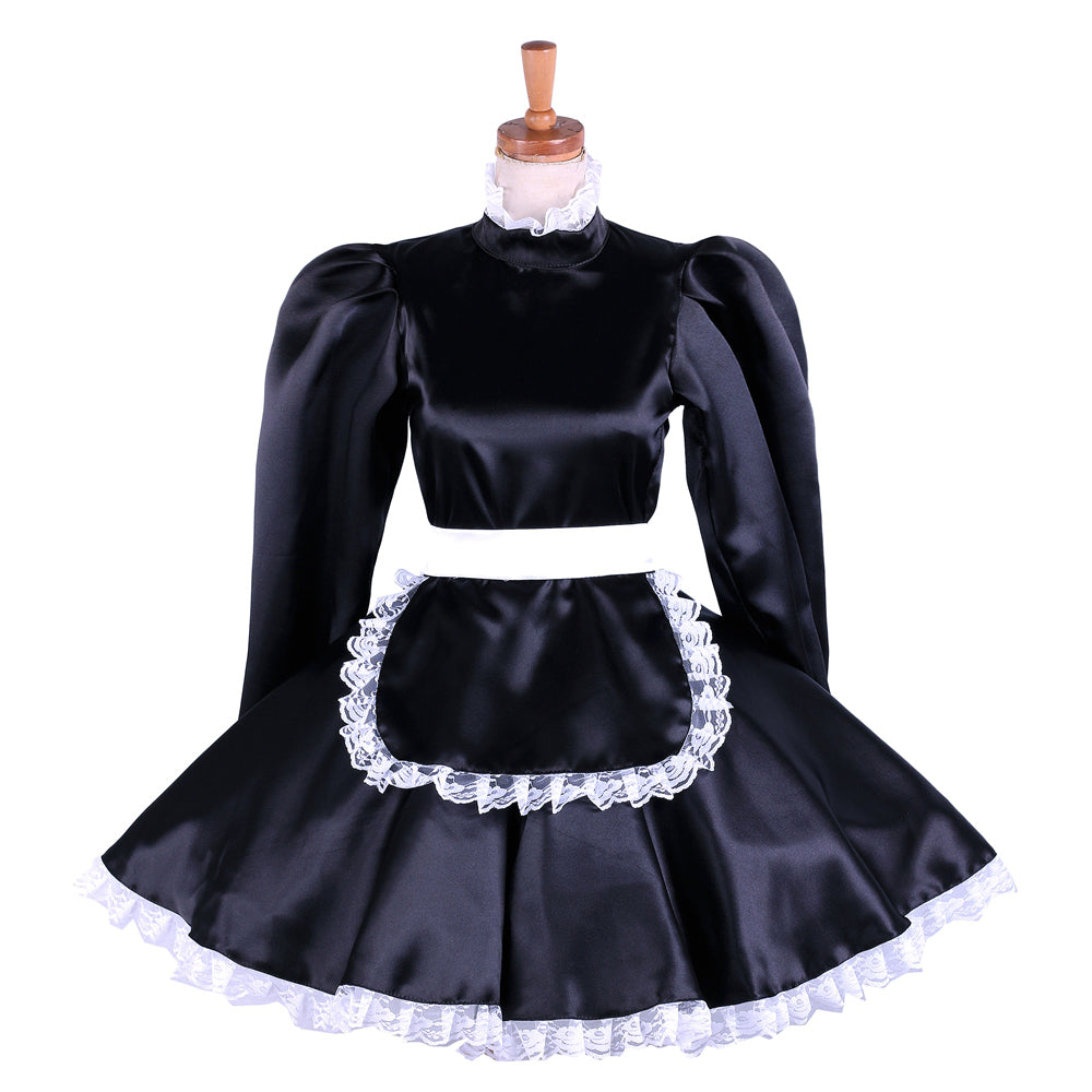 schwarzes Satinkleid G1621