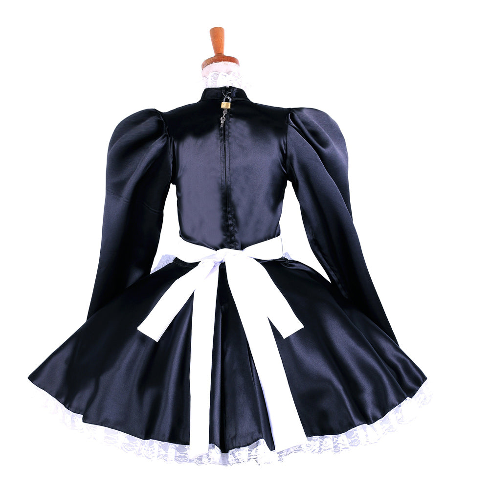 schwarzes Satinkleid G1621
