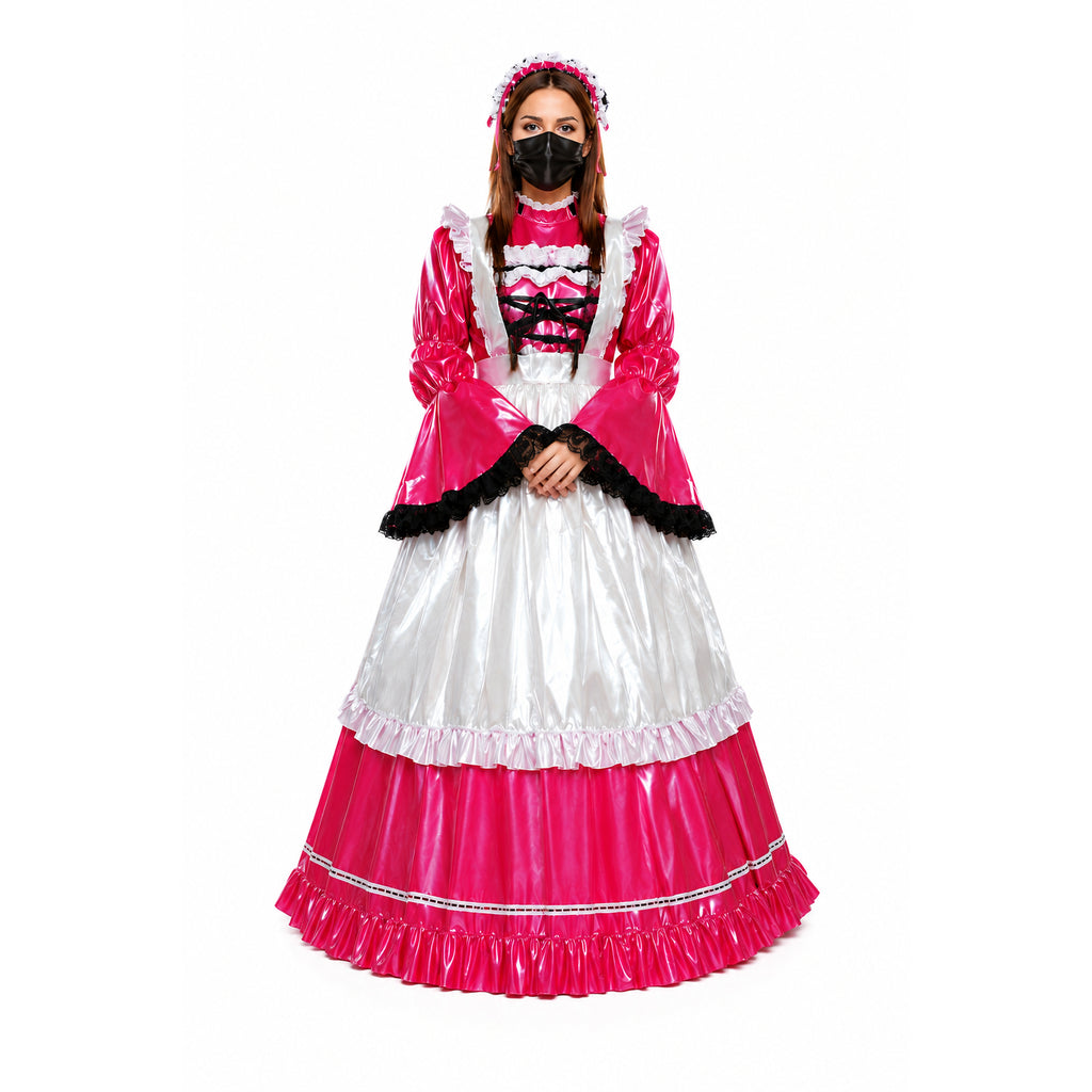 heißrosa dünnes PVC-Kleid G1636