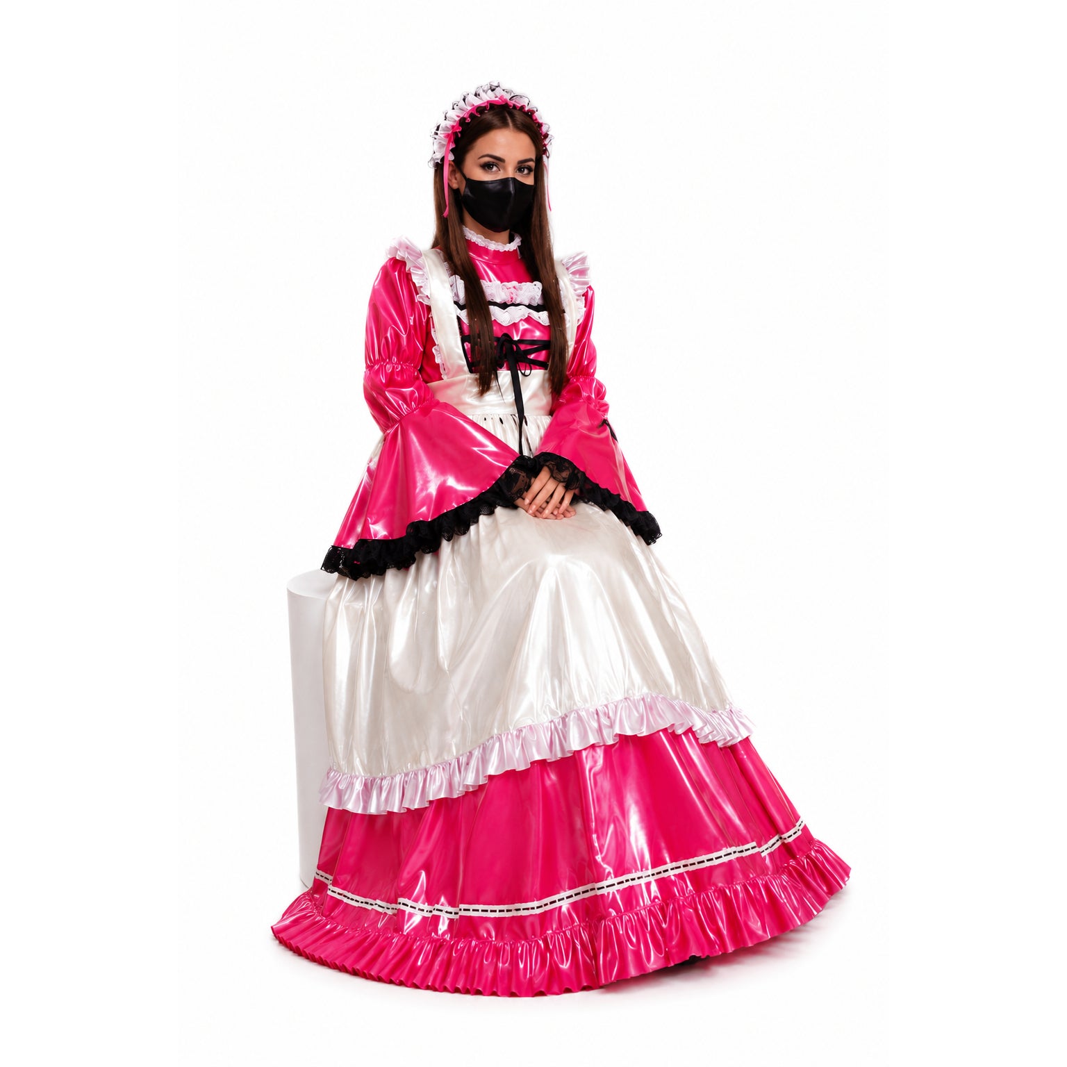 heißrosa dünnes PVC-Kleid G1636