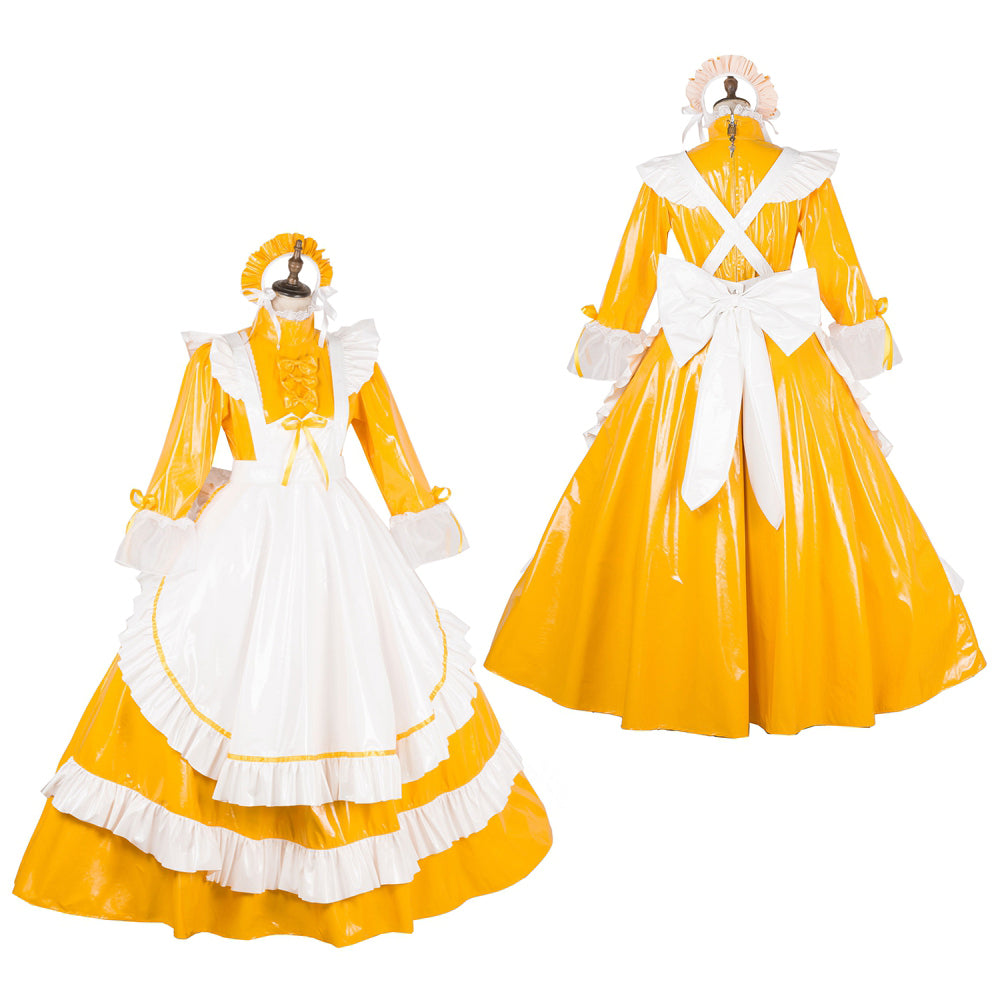 yellow thin pvc dress G1786