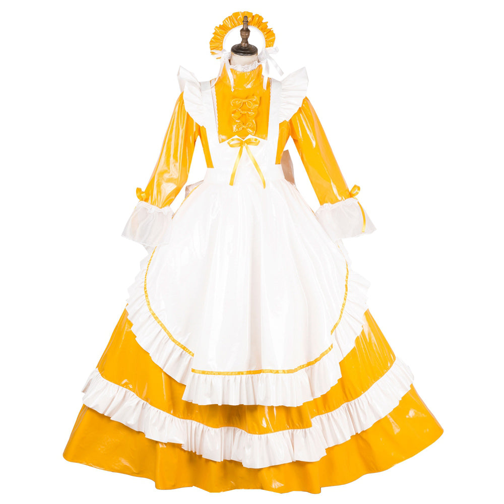 yellow thin pvc dress G1786