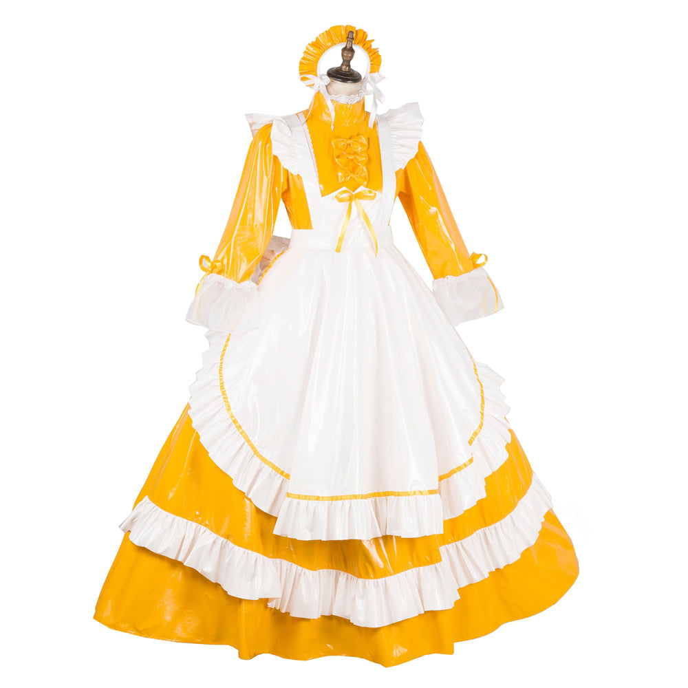 yellow thin pvc dress G1786