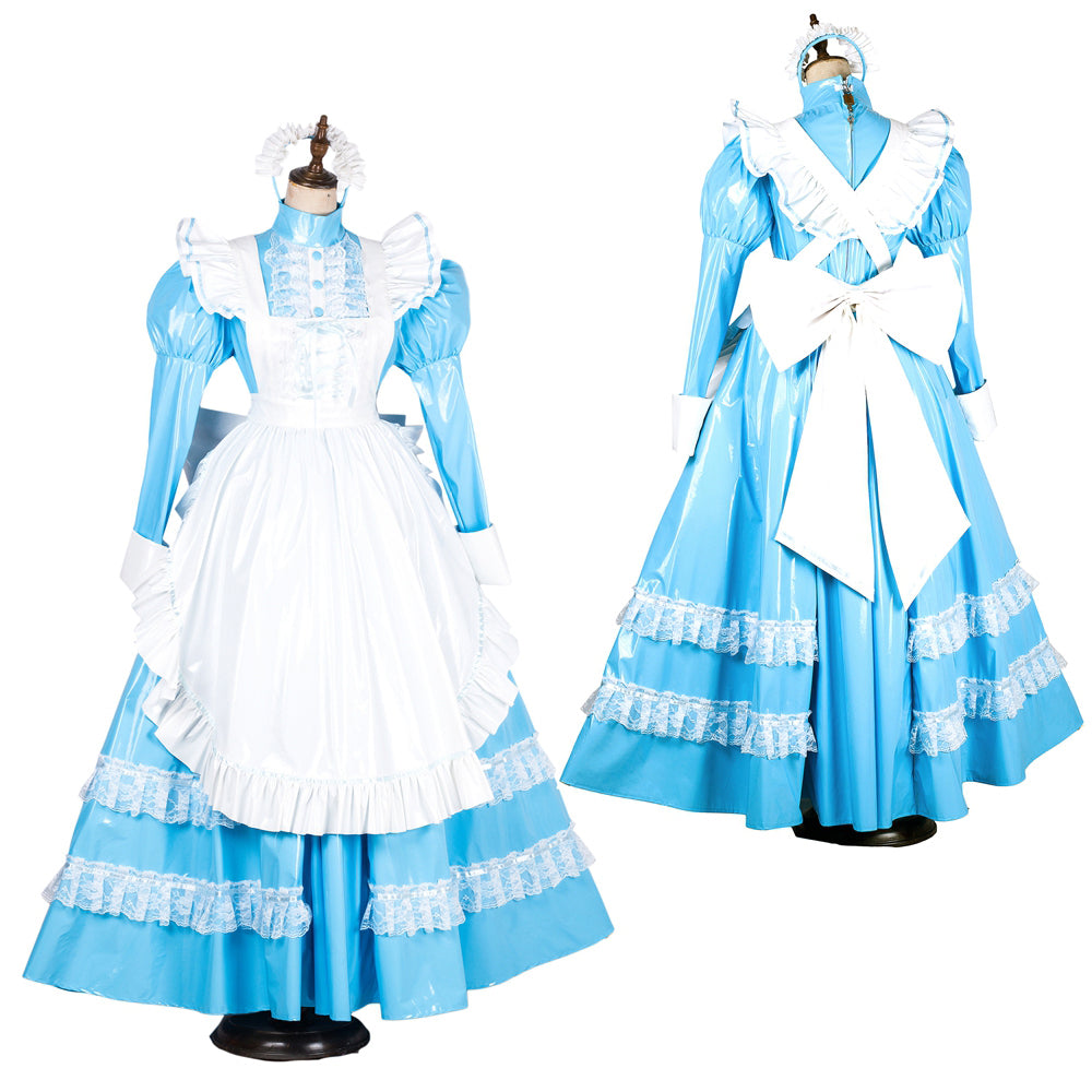 baby blue thin pvc dress G1805