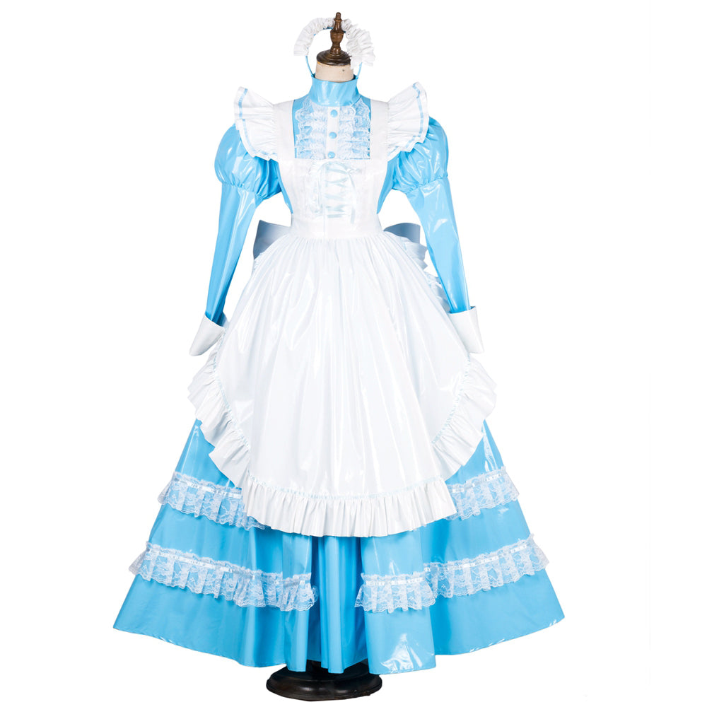 baby blue thin pvc dress G1805