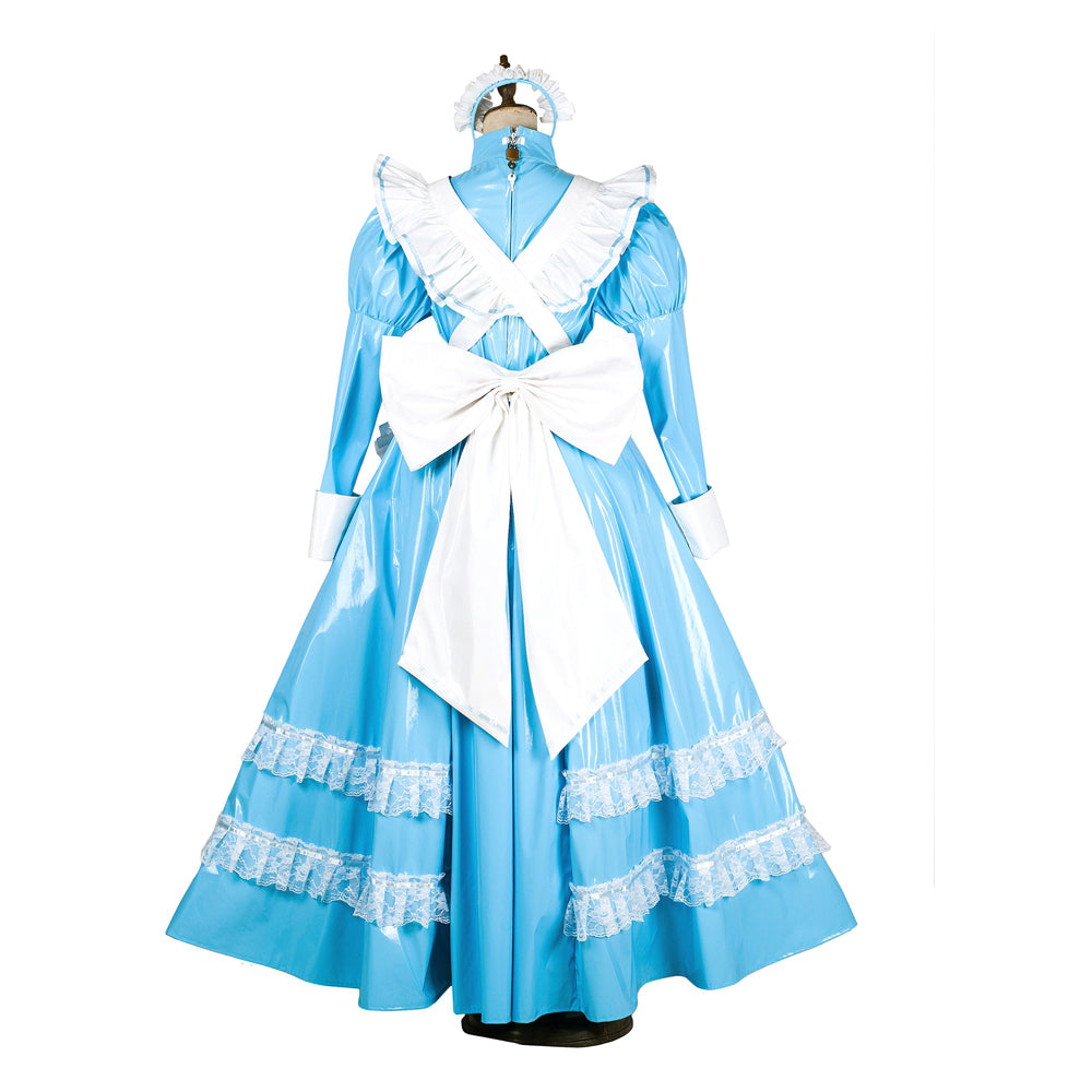 baby blue thin pvc dress G1805