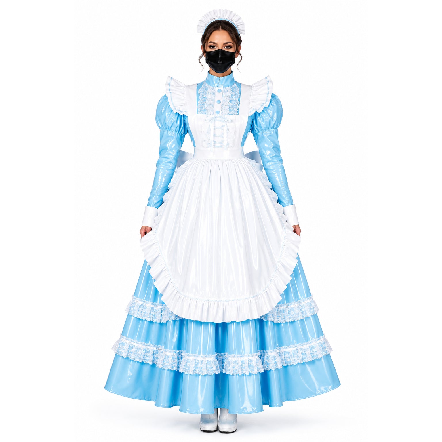 baby blue thin pvc dress G1805