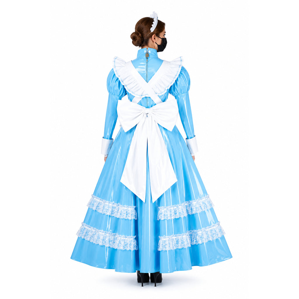 baby blue thin pvc dress G1805