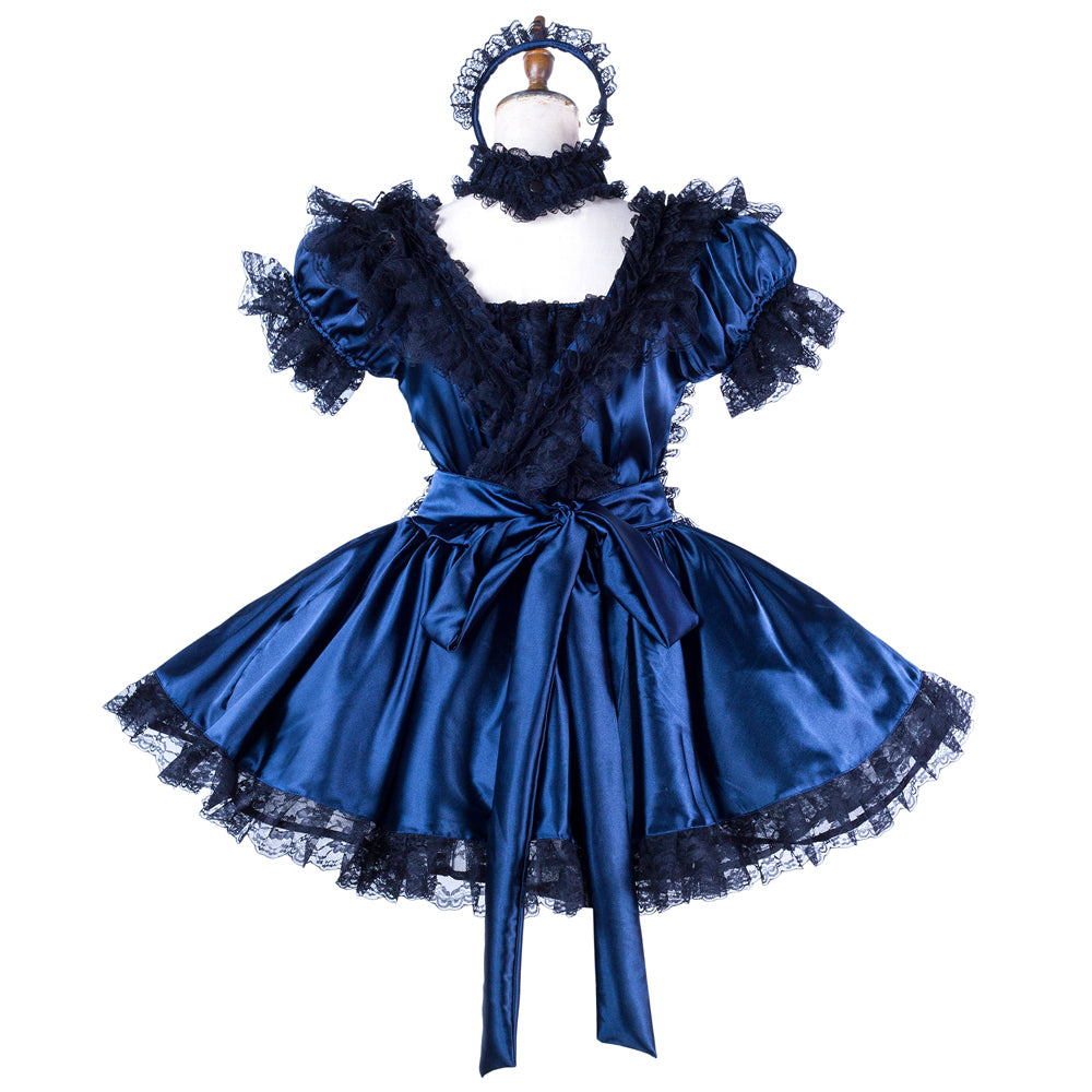 blue satin dress G2006