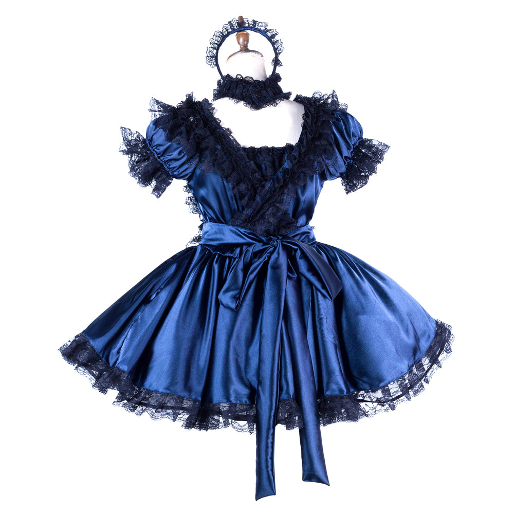 blue satin dress G2006