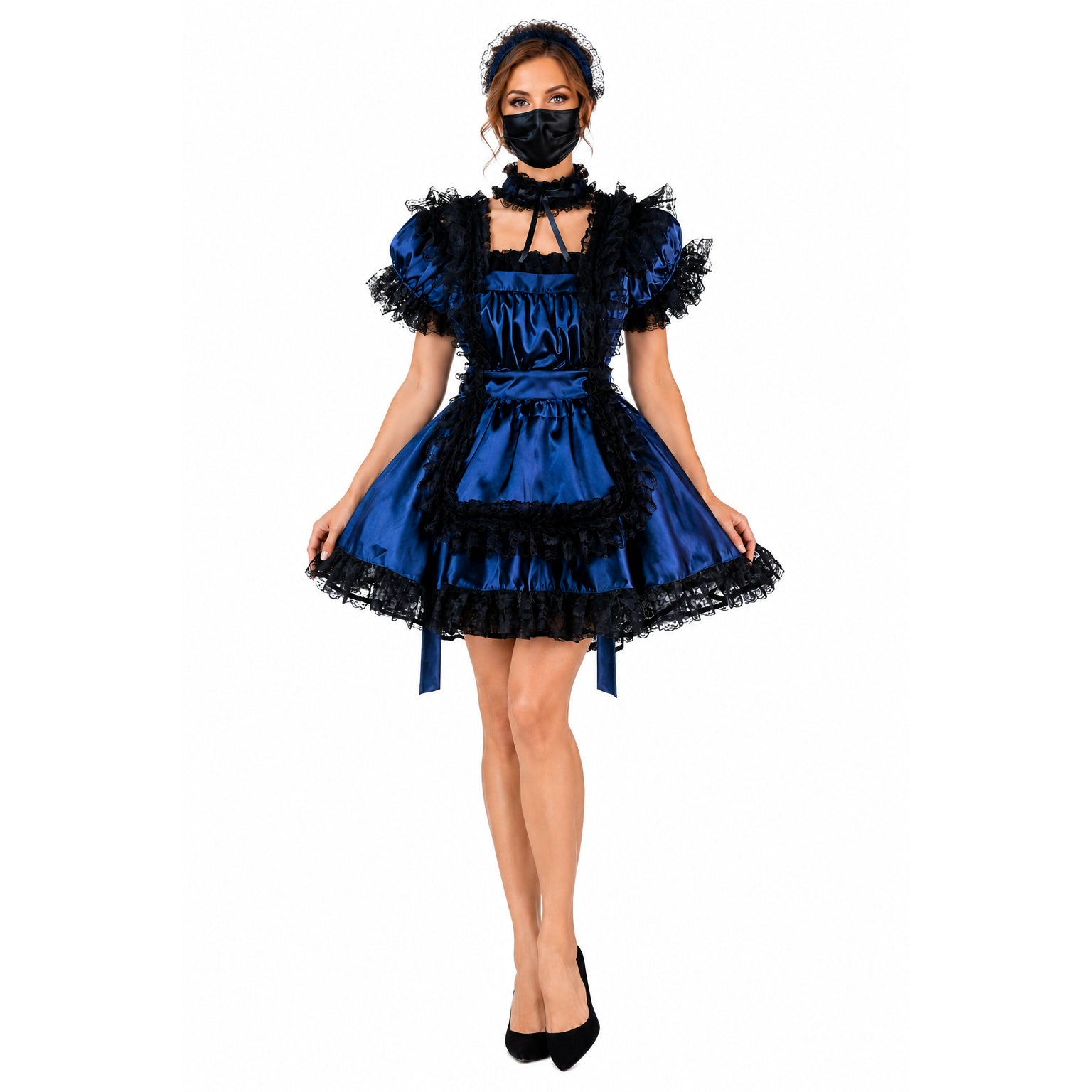 blue satin dress G2006